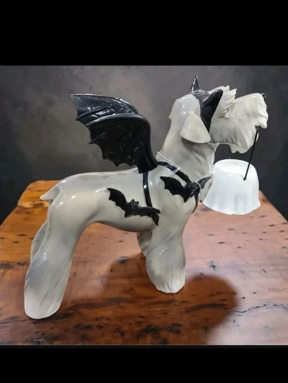 Bat Schnauzer Dog w/ Ghost Bucket in Halloween Costume Figure Statue Decor New